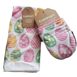 Cuisinart Easter Egg Kitchen Towels and Mini Oven Mitts Set 4pc Pink Green